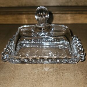 Vintage Personal Mini Clear Glass Butter Dish with Candlewick Edge